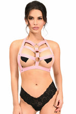 BOXED Lt Pink Stretchy Body Harness w/Silver Hardware-Daisy Corsets