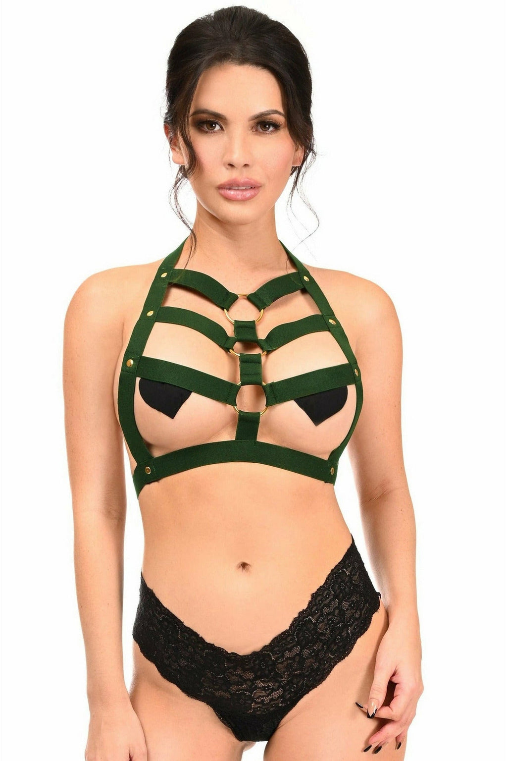 BOXED Dark Emerald Green Stretchy Body Harness w/Gold Hardware-Daisy Corsets