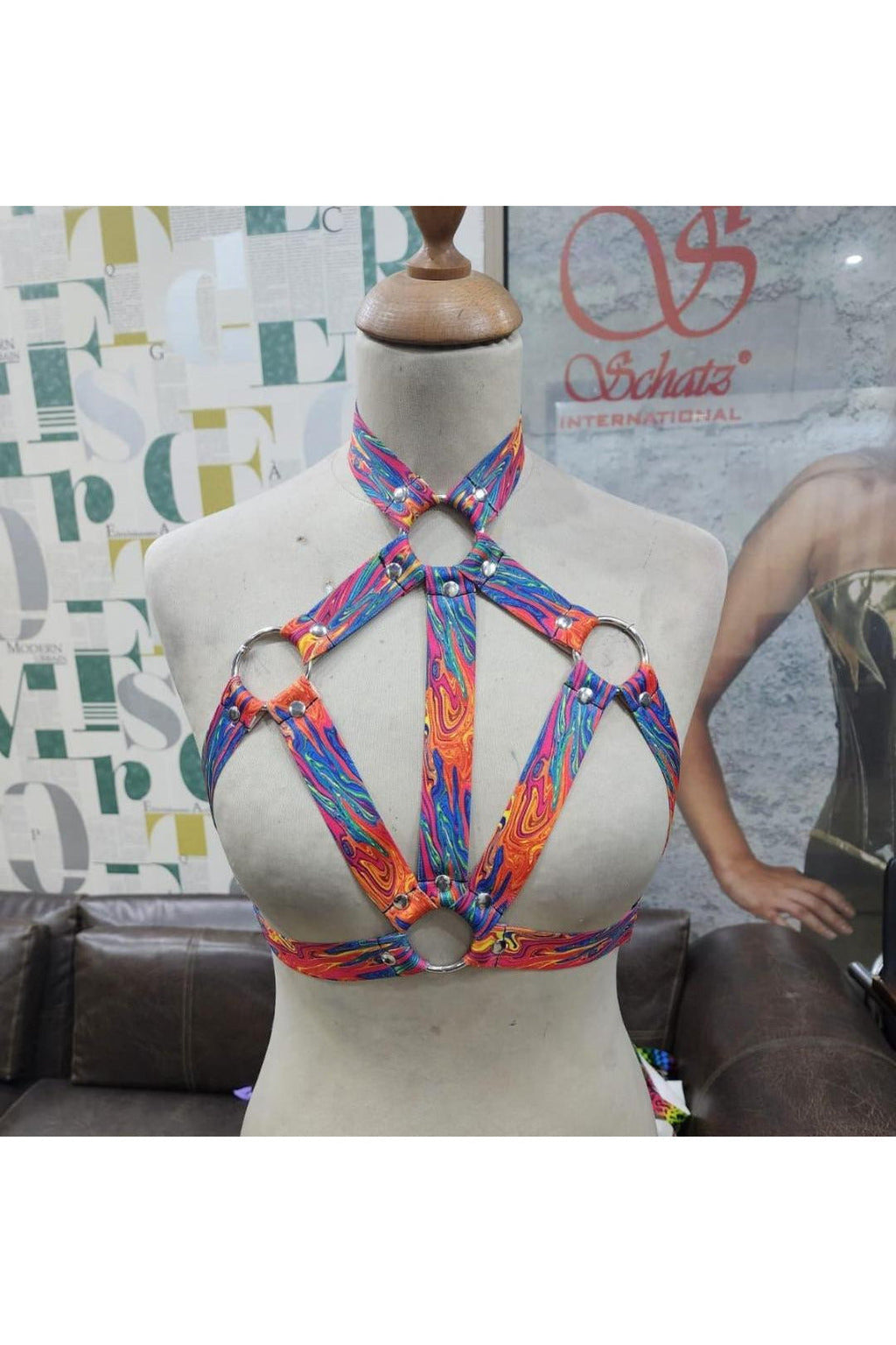 Tie Dye Print Stretchy Body Harness w/Silver Hardware-Daisy Corsets