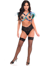 Teal/Blue Holo Shoulder Fringe Body Harness-Daisy Corsets