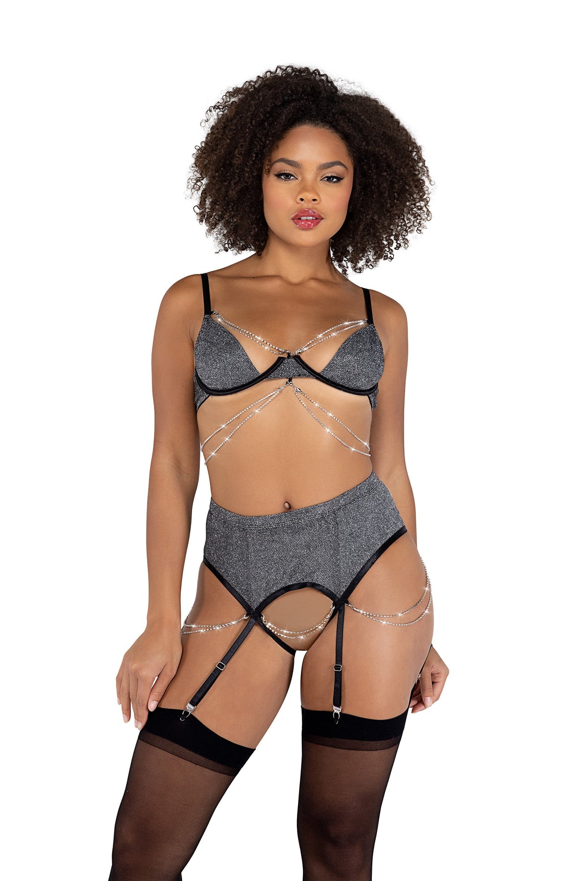 2PC Sparkle Diamond Crotchless Set Roma Confidential-Roma Costume