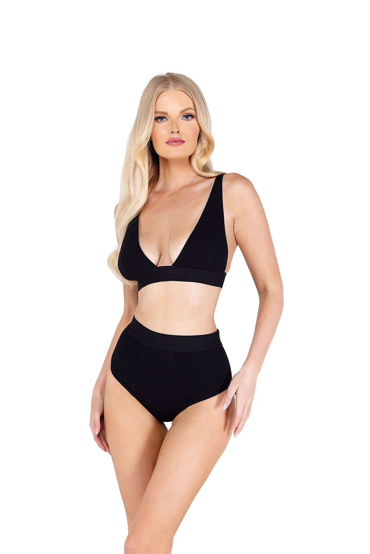 2PC Fitted Rib High-Waisted Bra Set Roma Confidential-Roma Costume