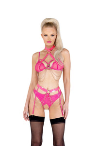 2PC Vinyl & Chain Crotchless Bra Set Roma Confidential-Roma Costume