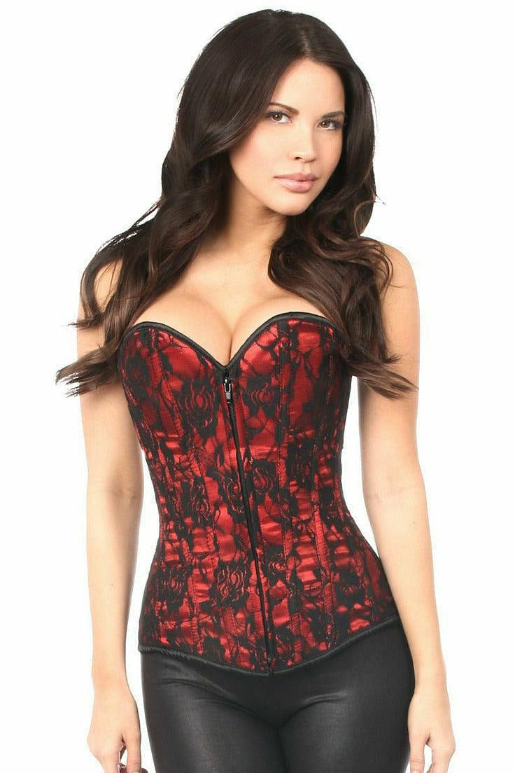 Lavish Red Lace Front Zipper Corset-Daisy Corsets