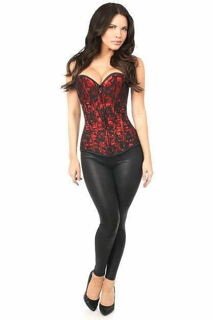 Lavish Red Lace Front Zipper Corset-Daisy Corsets