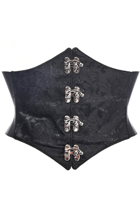 Lavish Black/Black Swirl Brocade Corset Belt Cincher w/Clasps-Daisy Corsets