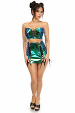 Lavish 2 PC Blue/Teal Holo Bustier & Skirt Set-Daisy Corsets