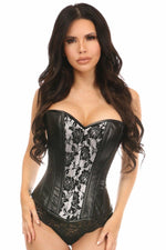 Lavish Wet Look Overbust Corset White w/Lace Overlay-Daisy Corsets