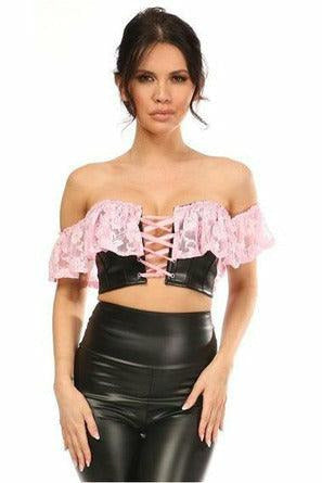 Lavish Lt Pink Lace & Faux Leather Bustier Top-Daisy Corsets