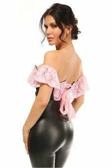 Lavish Lt Pink Lace & Faux Leather Bustier Top-Daisy Corsets