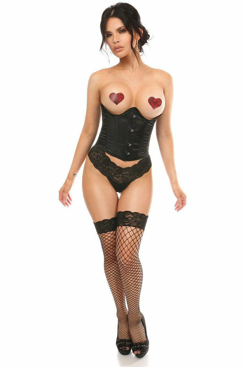 Lavish Black Satin Open Bust Underwire Short Underbust Corset-Daisy Corsets