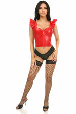 Lavish Red Faux Leather Bustier Top w/Ruffle Sleeves-Daisy Corsets