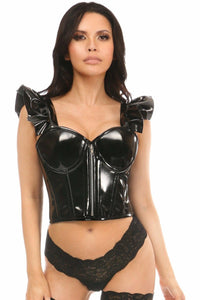 Lavish Black Patent Bustier Top w/Ruffle Sleeves-Daisy Corsets