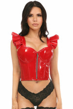 Lavish Red Patent Bustier Top w/Ruffle Sleeves-Daisy Corsets