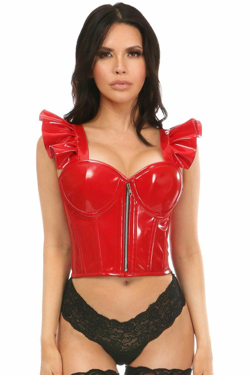 Lavish Red Patent Bustier Top w/Ruffle Sleeves-Daisy Corsets