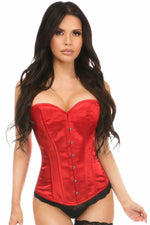 Lavish Red Satin Overbust Corset w/Busk Closure-Daisy Corsets