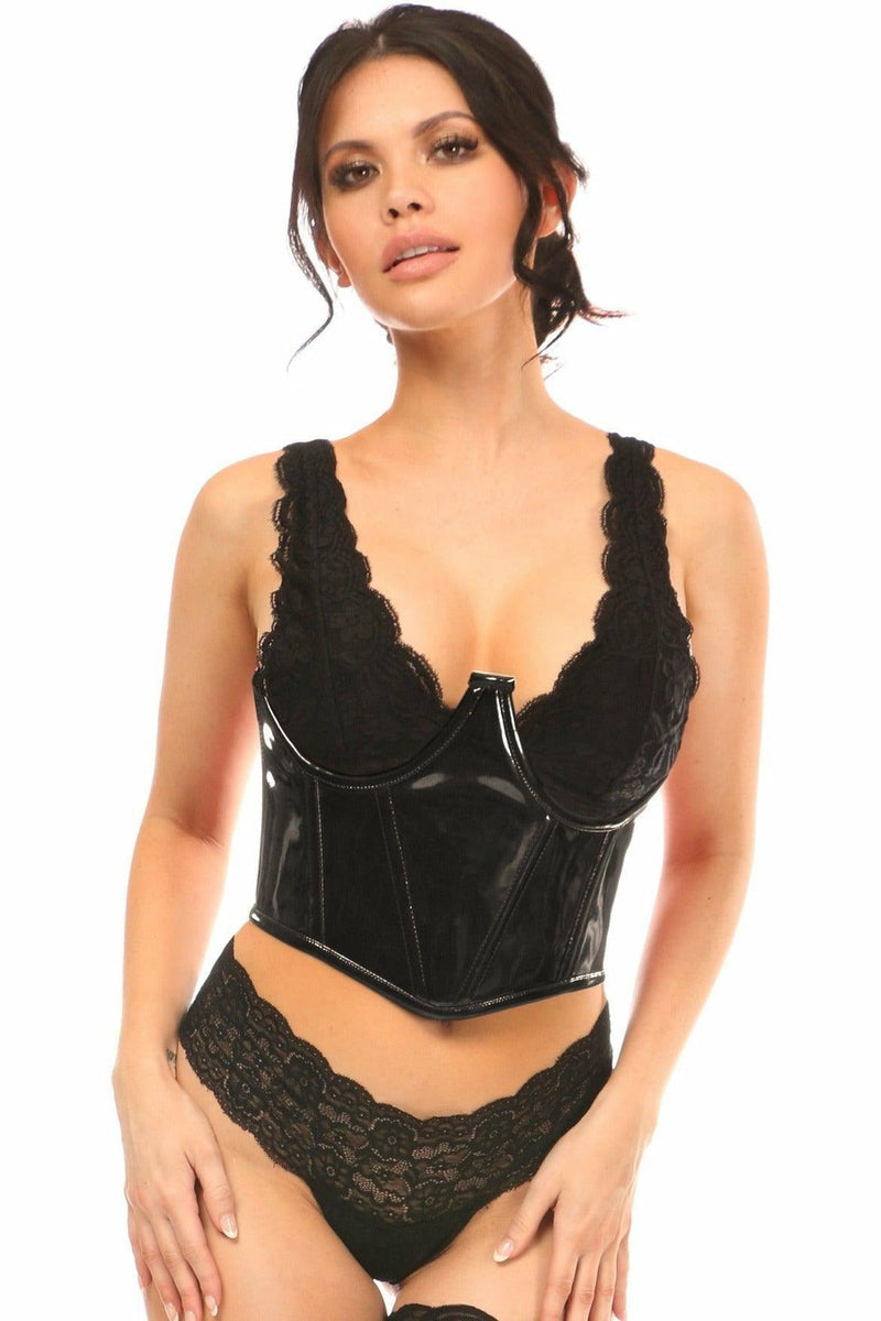 Lavish Black Patent Open Cup Underwire Waist Cincher-Daisy Corsets