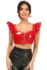 Lavish Red Patent Underwire Bustier Top w/Removable Ruffle Sleeves-Daisy Corsets