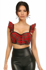 Lavish Red Plaid Underwire Bustier Top w/Removable Ruffle Sleeves-Daisy Corsets