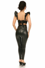 Lavish Black Faux Leather Underwire Bustier Top w/Removable Ruffle Sleeves-Daisy Corsets