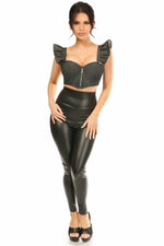 Lavish Black Denim Underwire Bustier Top w/Removable Ruffle Sleeves-Daisy Corsets