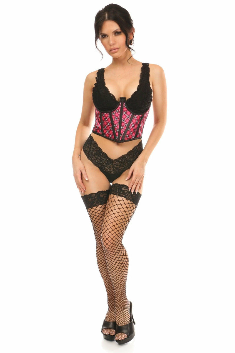 Lavish Pink Plaid Satin Open Cup Waist Cincher-Daisy Corsets