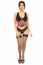 Lavish Pink Fishnet Underwire Open Cup Waist Cincher-Daisy Corsets