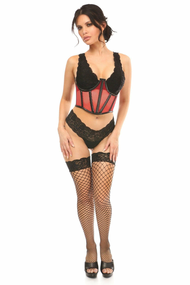 Lavish Red Fishnet Underwire Open Cup Waist Cincher-Daisy Corsets