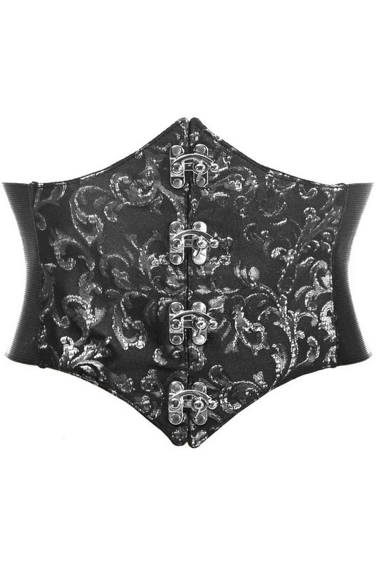 Lavish Black/Silver Swirl Brocade Corset Belt Cincher w/Clasps-Daisy Corsets