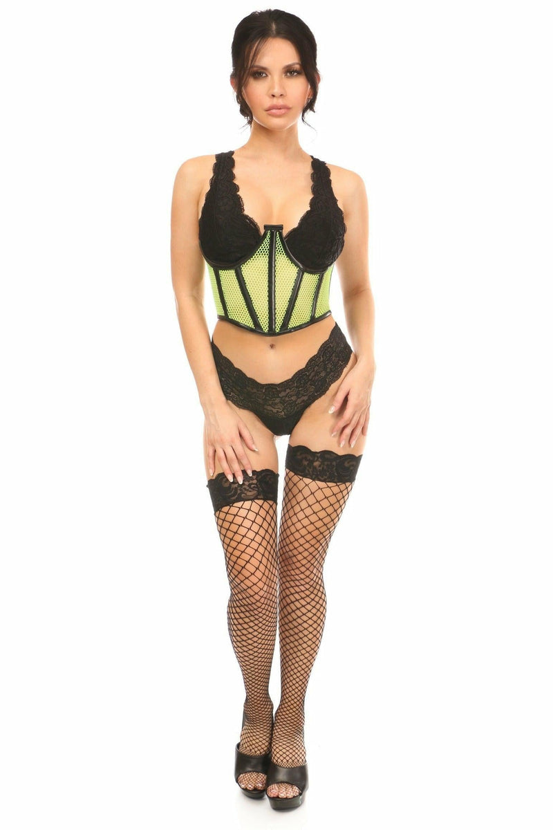 Lavish Neon Green Fishnet Underwire Open Cup Waist Cincher-Daisy Corsets