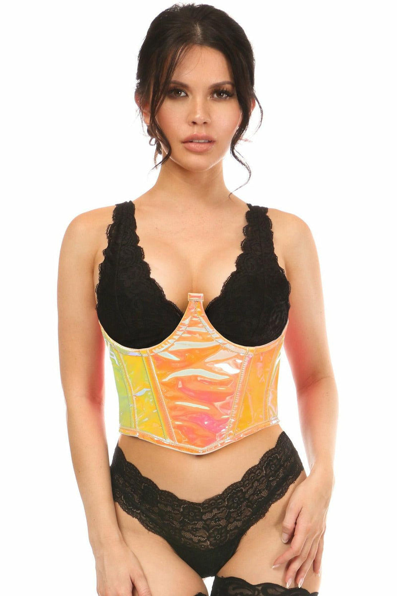 Lavish Pink/Yellow Holo Open Cup Underwire Waist Cincher-Daisy Corsets