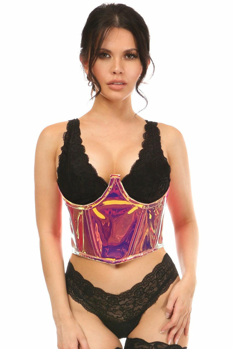 Lavish Rainbow Gold Holo Open Cup Underwire Waist Cincher-Daisy Corsets