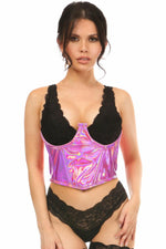 Lavish Fuchsia Holo Open Cup Underwire Waist Cincher-Daisy Corsets