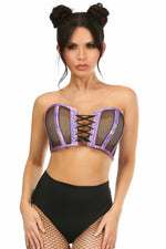 Lavish Purple Holo & Fishnet Lace-Up Short Bustier Top-Daisy Corsets