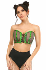 Lavish Green Holo & Fishnet Lace-Up Short Bustier Top-Daisy Corsets