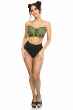 Lavish Green Holo & Fishnet Lace-Up Short Bustier Top-Daisy Corsets