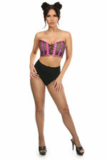 Lavish Fuchsia Holo & Fishnet Lace-Up Short Bustier Top-Daisy Corsets