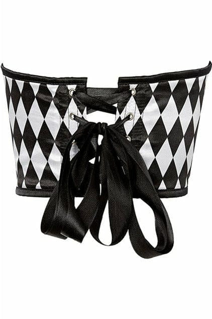 Lavish Black & White Diamond Satin Open Cup Waist Cincher-Daisy Corsets