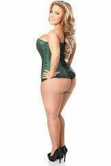 Lavish Dark Green Brocade Corset-Daisy Corsets