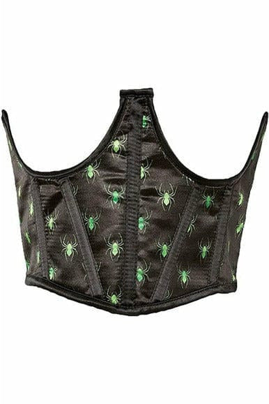 Lavish Black & Green Spiders Satin Open Cup Waist Cincher-Daisy Corsets