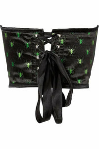 Lavish Black & Green Spiders Satin Open Cup Waist Cincher-Daisy Corsets