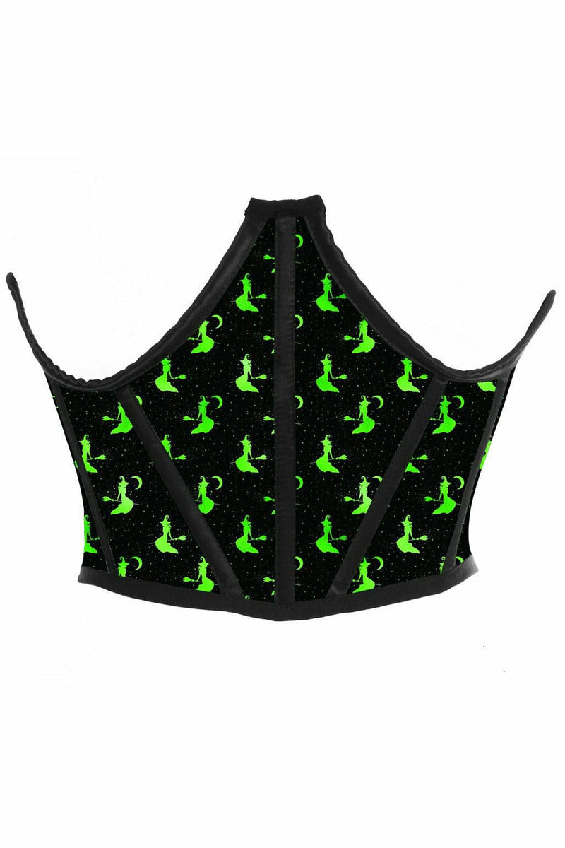 Lavish Black & Green Witches Satin Open Cup Waist Cincher-Daisy Corsets