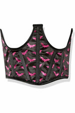 Lavish Black & Magenta Bats Satin Open Cup Waist Cincher-Daisy Corsets