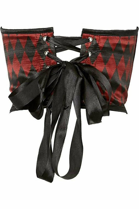 Lavish Black & Red Diamond Satin Open Cup Waist Cincher - Unspoken