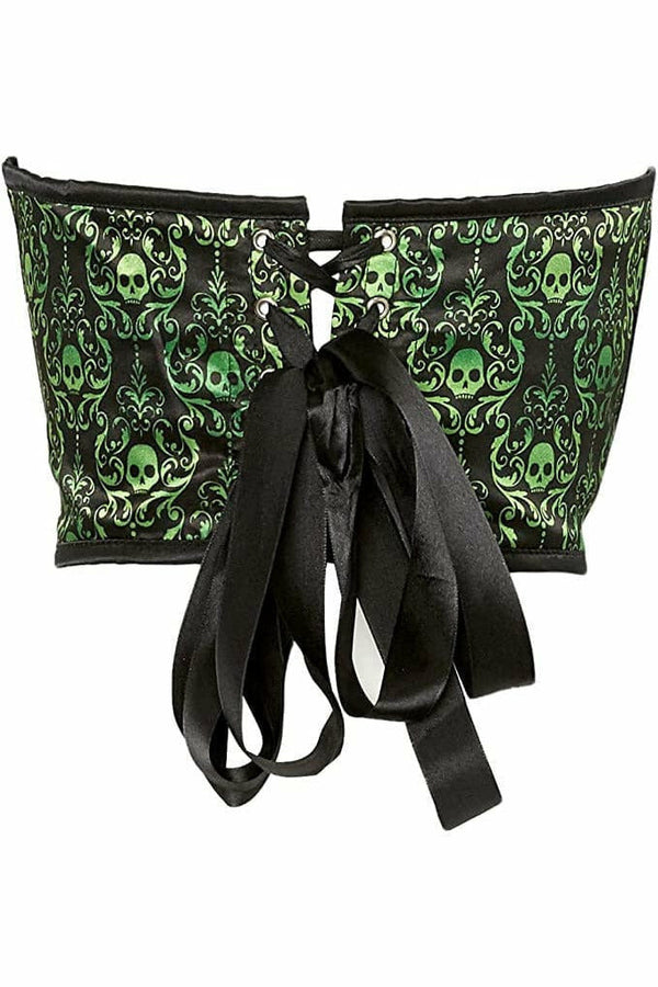 Lavish Green & Black Skull Satin Open Cup Waist Cincher-Daisy Corsets