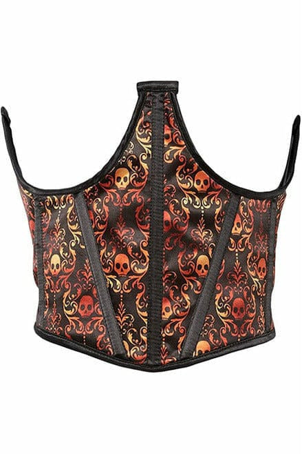 Lavish Orange & Black Skull Satin Open Cup Waist Cincher-Daisy Corsets