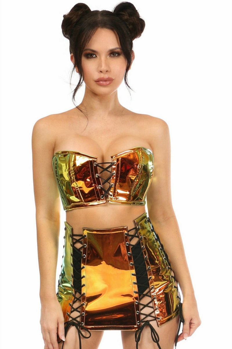 Lavish 2 PC Sunset Holo Bustier & Skirt Set-Daisy Corsets