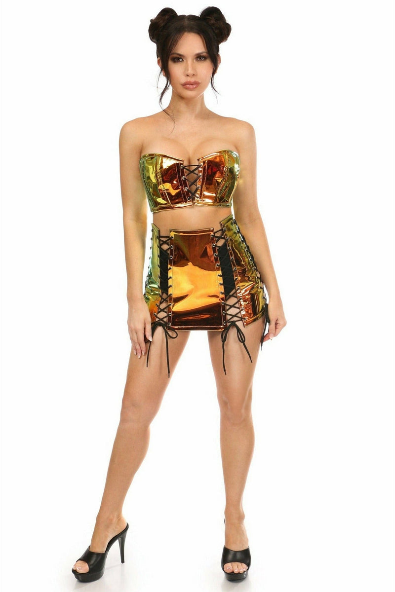 Lavish 2 PC Sunset Holo Bustier & Skirt Set-Daisy Corsets