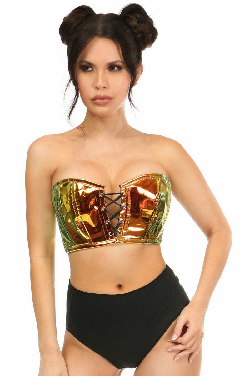 Lavish Sunset Holo Lace-Up Short Bustier Top-Daisy Corsets