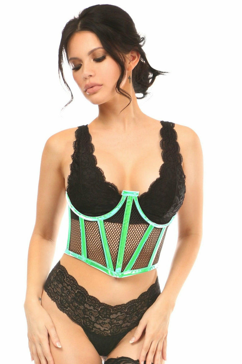 Lavish Mint Green Holo & Fishnet Underwire Waist Cincher Corset-Daisy Corsets